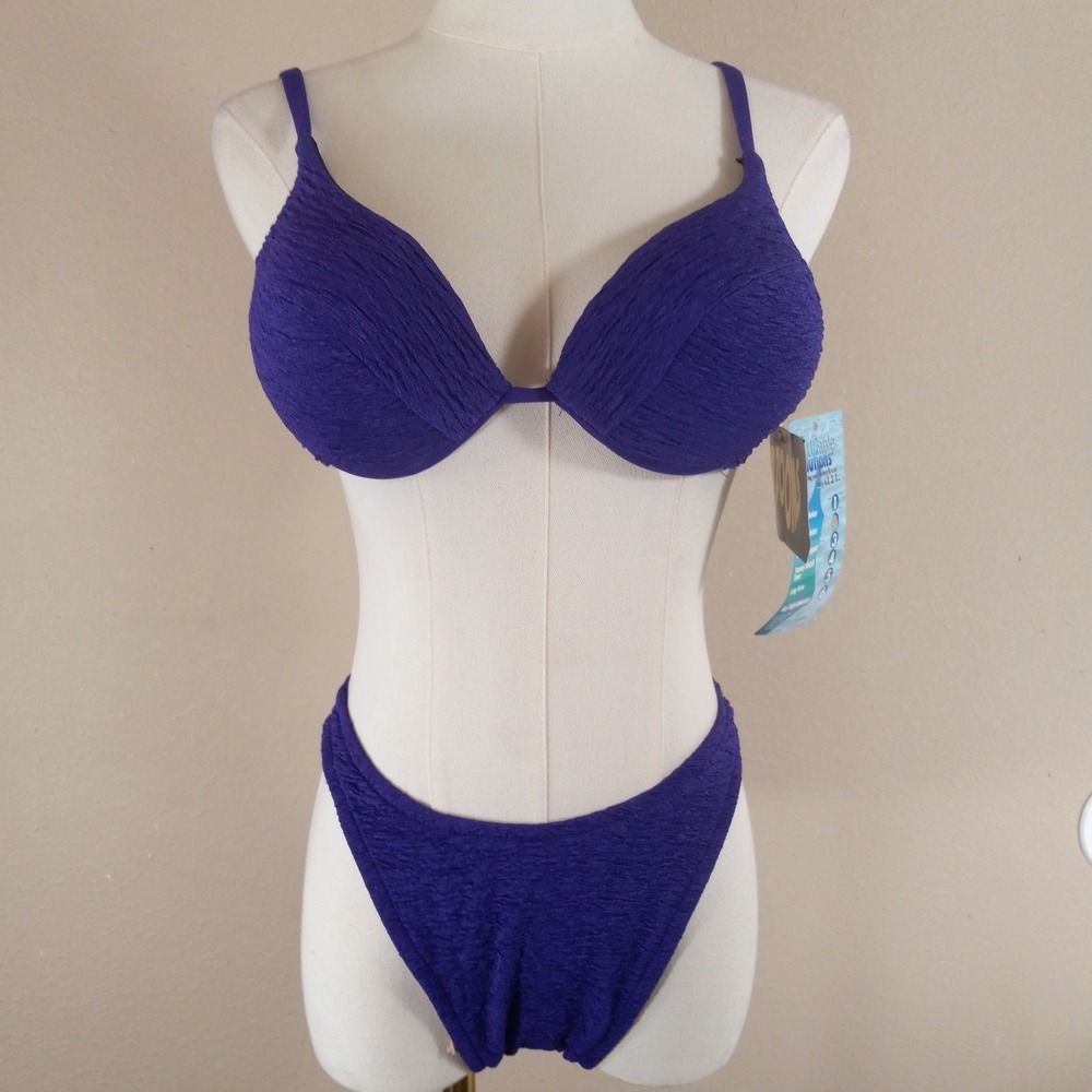 Vintage Backflips Purple Crinkle Bikini Set Underwire High Leg 11/12 NWT